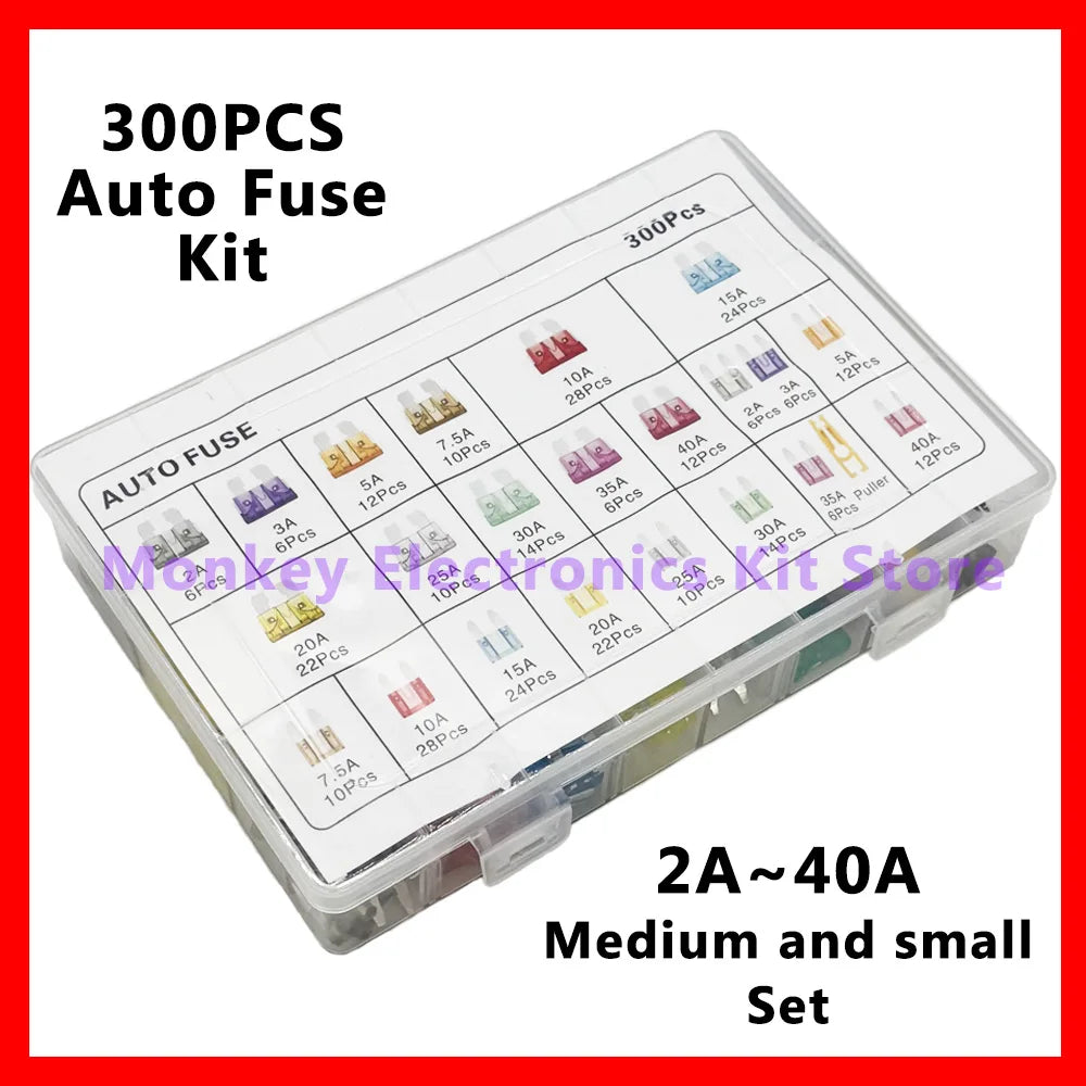 300 PCS Car Blade Fuse Kit 2A–40A | 11 Sizes + Storage Box Auto Fuse Kit Axl