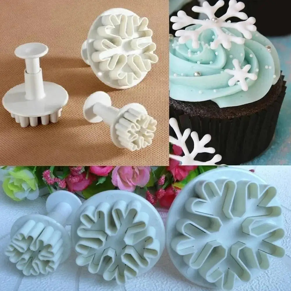 3-Piece Snowflake Fondant Plunger Cutter Set | Cake Decorating Fondant Plunger Cutter Axl