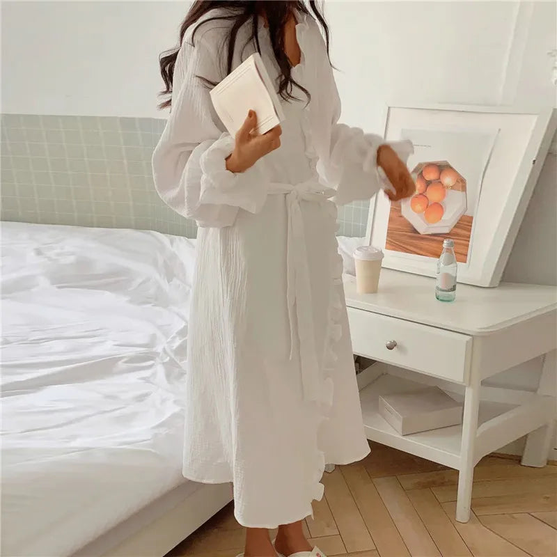 Women's Long Sleeve Lace Nightgown – Korean Sleepwear Robe Women's Nightgown Axl