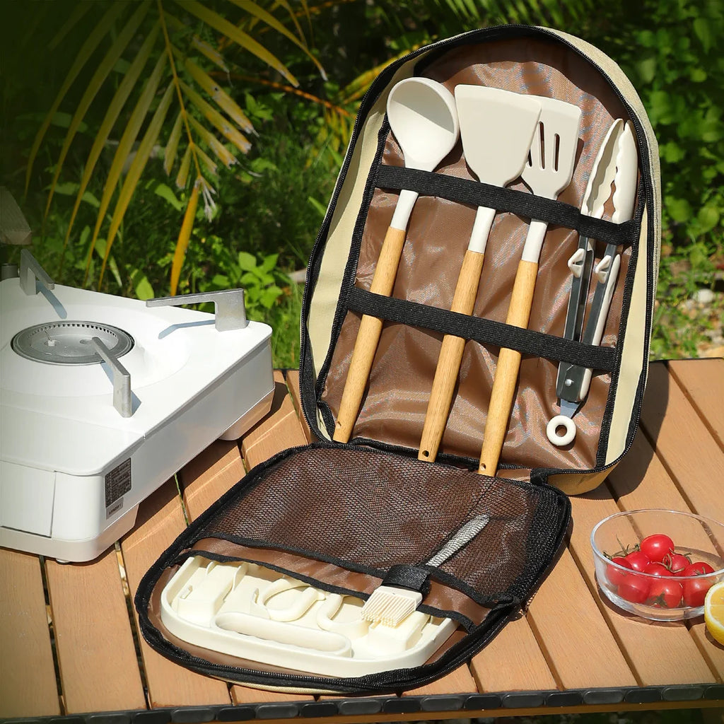 Portable Outdoor Picnic Set – Stainless Steel Knife & Cutting Board Outdoor Picnic Set Axl 11pcs-beige