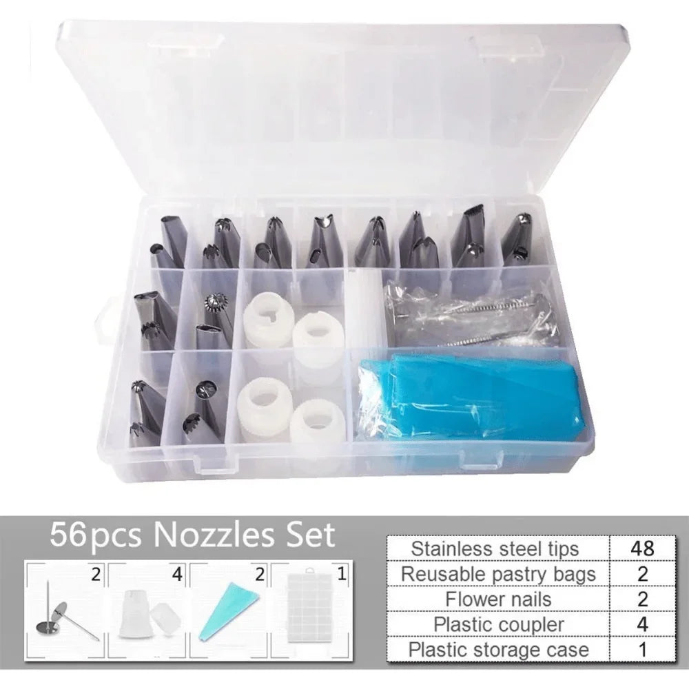 56-Piece Piping Bags & Tips Set – Cake Decorating Kit Cake Decorating Set Axl