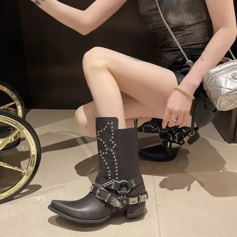 Women's Ankle Boots Riveted Buckle Pointed Toe Wedge | EU 35–50 Women's Ankle Boots Axl