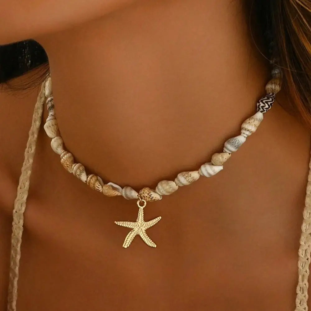 Handmade Seashell Necklace – Boho Conch Pendant Beach Choker Pendant Necklace Axl