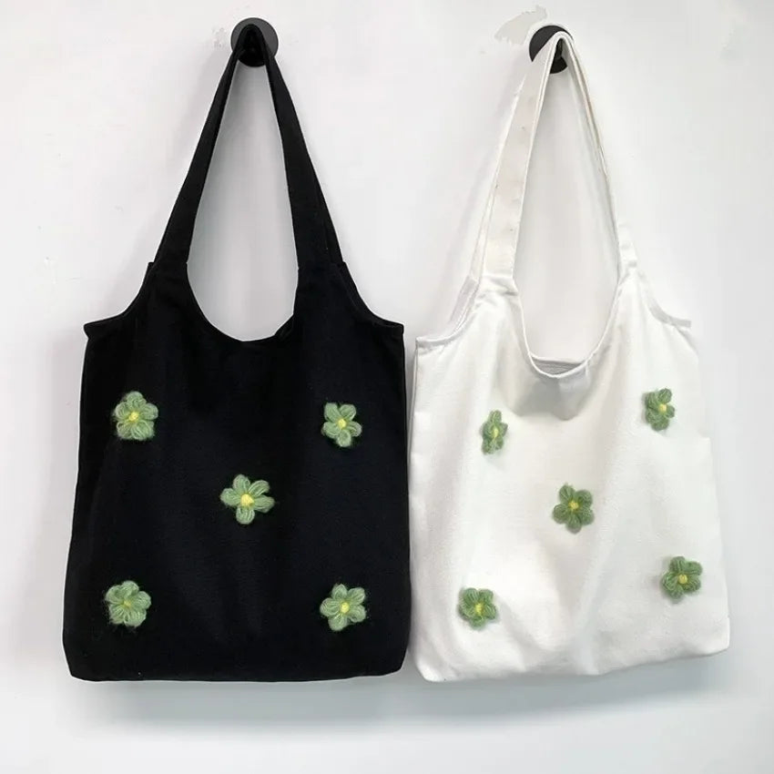 Floral Canvas Tote Bag – Minimalist Shoulder Bag for Women Canvas Tote Bag Axl