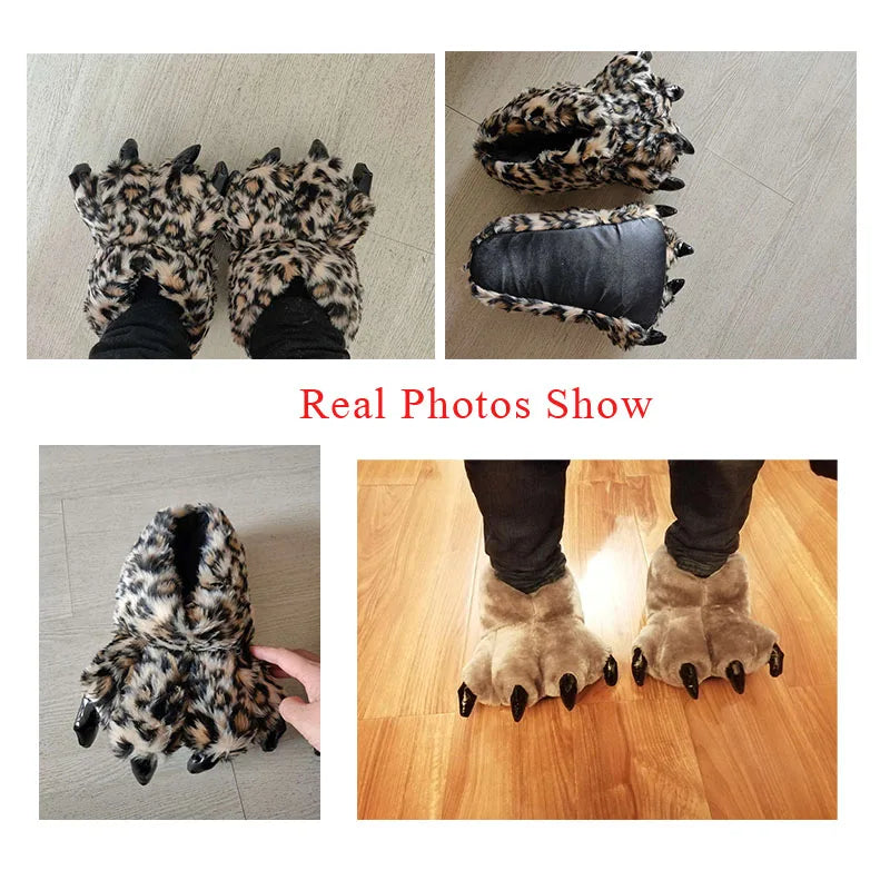 Bear Paw Fuzzy Slippers – Unisex Faux Fur Animal Claw Novelty Slippers Axl