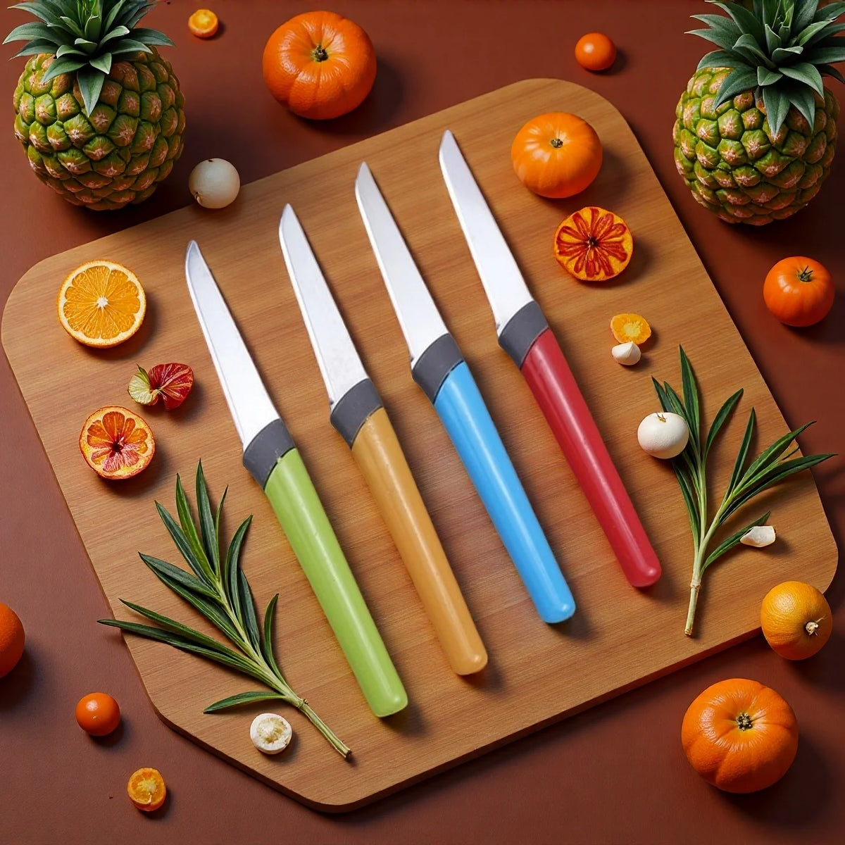 4-Piece Stainless Steel Fruit Knife & Peeler Set – Candy Colors Fruit Knife Set Axl