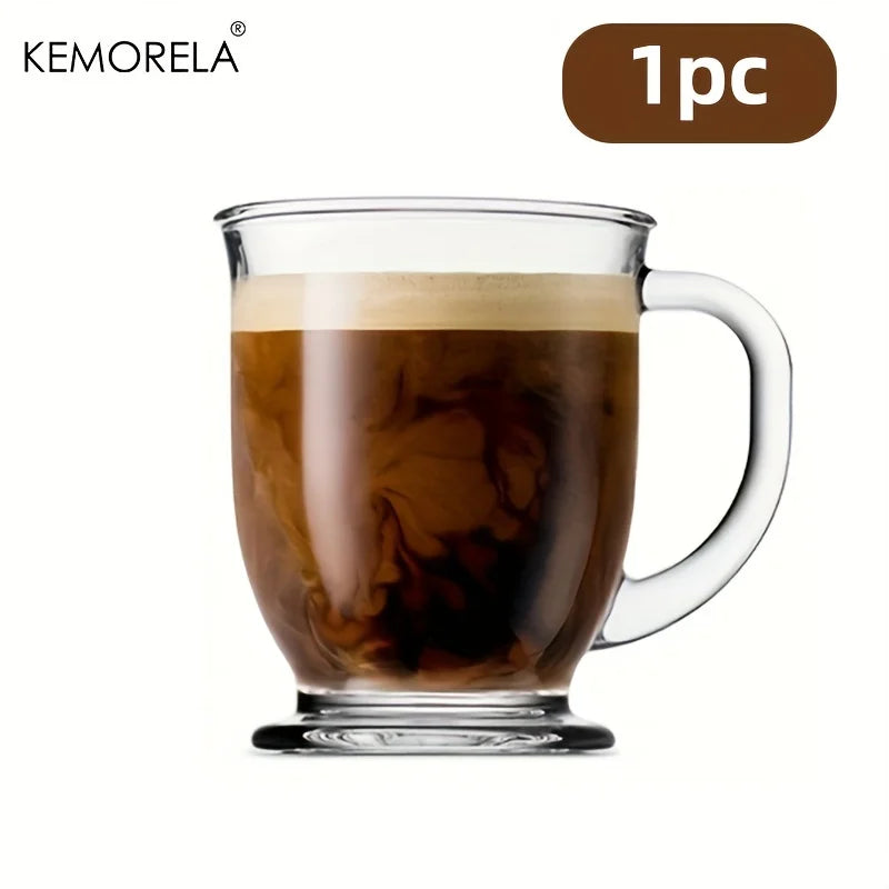 KEMORELA Transparent Glass Coffee Cups with Handle | 1–4 Pc Set Glass Coffee Cup Set Axl 1PCS