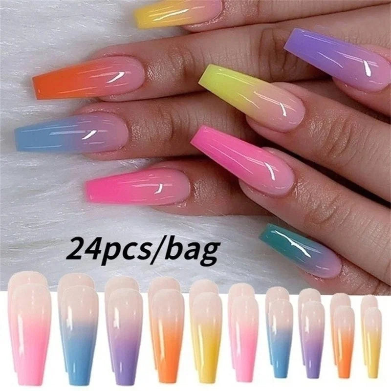 24-Piece Rainbow Coffin Ballerina False Nails – Full Cover Tips False Nails Axl Default Title