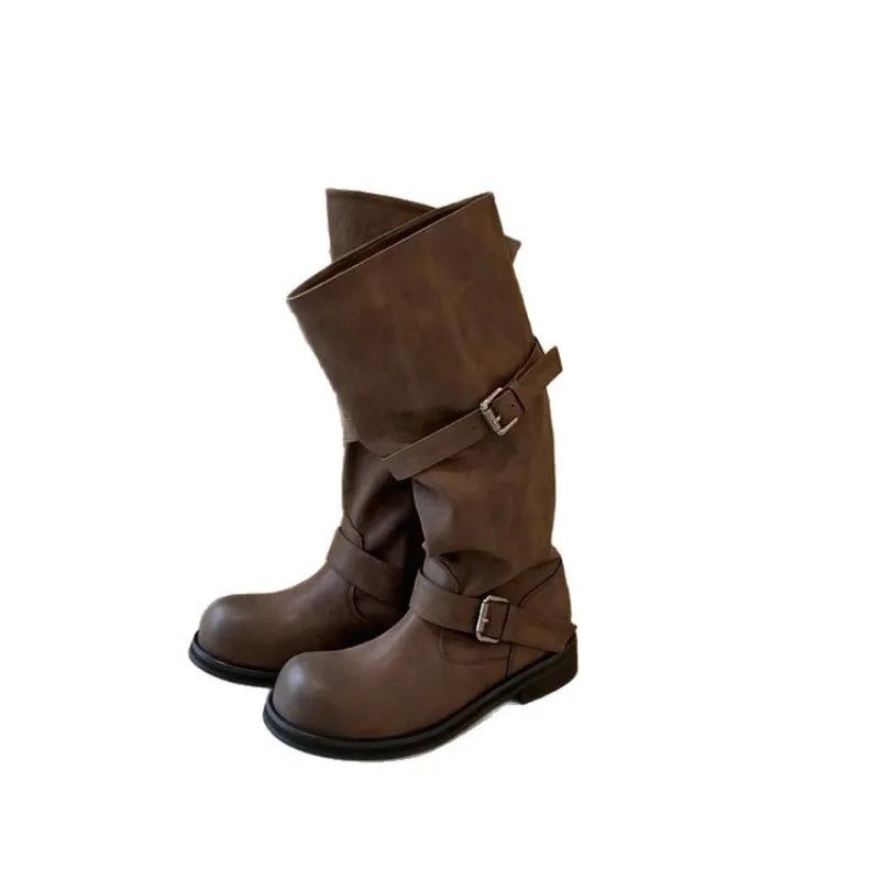Women's Punk Gothic Platform Knee-High Boots | Buckle Strap Platform Knee-High Boots Axl