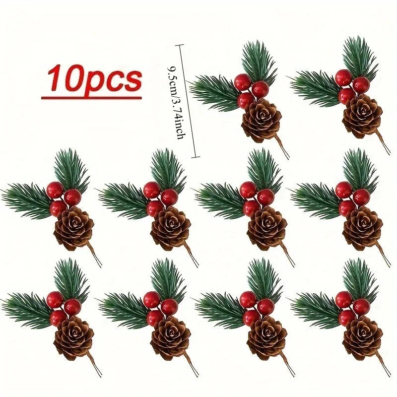 10-Pc Artificial Pine Cones & Red Berries – Holiday Decor Holiday Decor Set Axl Green Red-10pcs