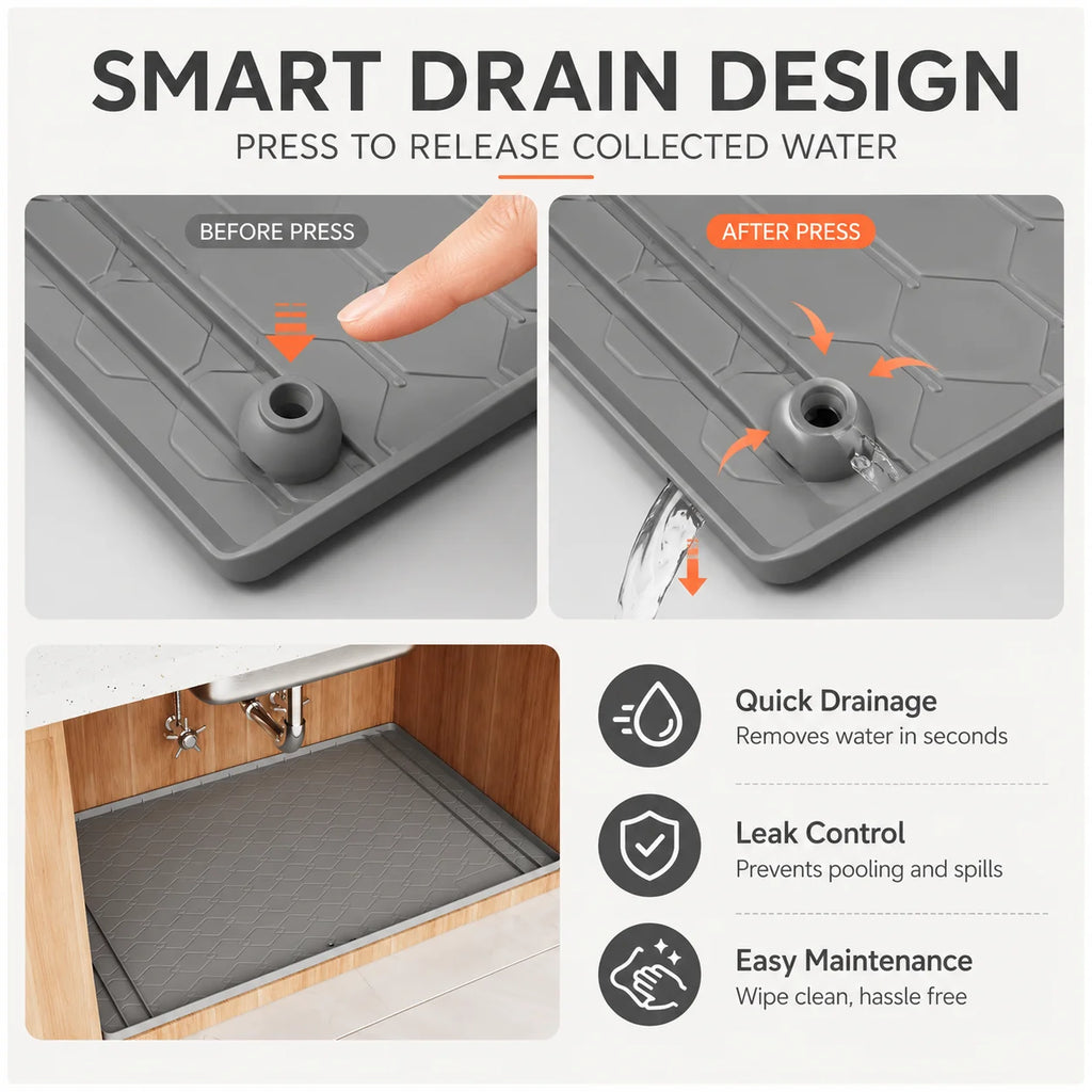 Uwhise 34x22in Under Sink Mat – Waterproof Silicone Tray Under Sink Mat Axl