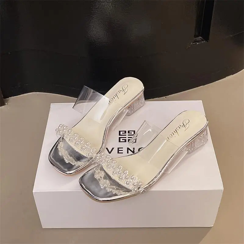 Women's Clear Crystal High Heel Sandals – Rhinestone PVC High Heel Sandals Axl Sliver 4.5CM 38