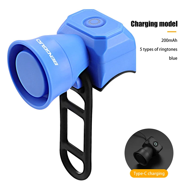 USB Rechargeable Electric Bike Bell – 120dB Waterproof Horn Electric Bike Bell Axl Charging model Blue