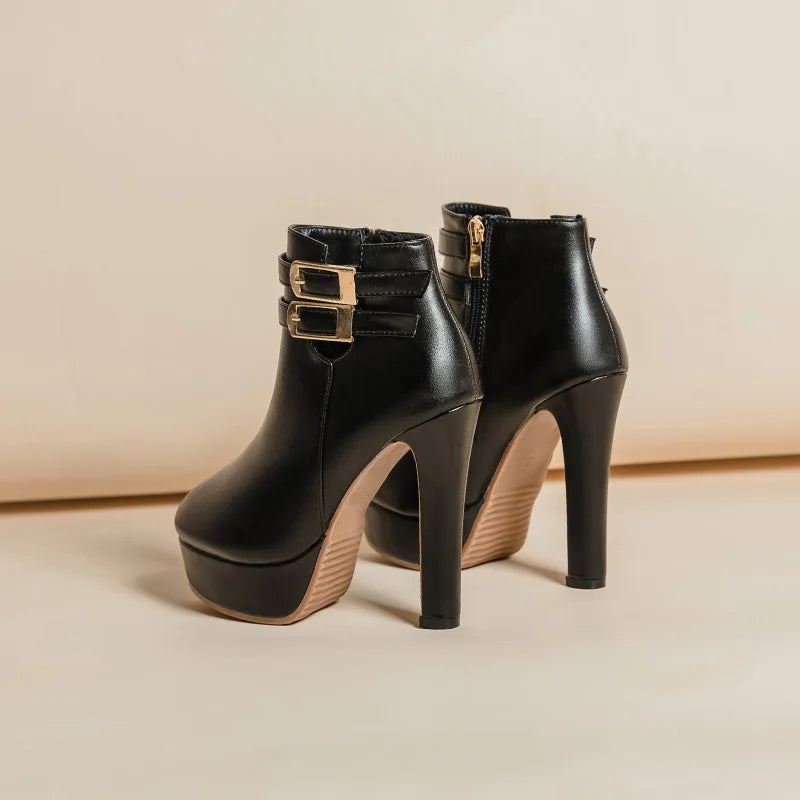 Women's Platform Ankle Boots – Super High Block Heel & Buckle Platform Ankle Boots Axl