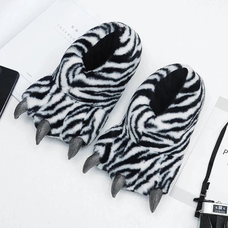 Zebra Faux Fur Slippers Unisex Sizes 36–45 | Lorilury Indoor Slippers Axl Black Zebra 42