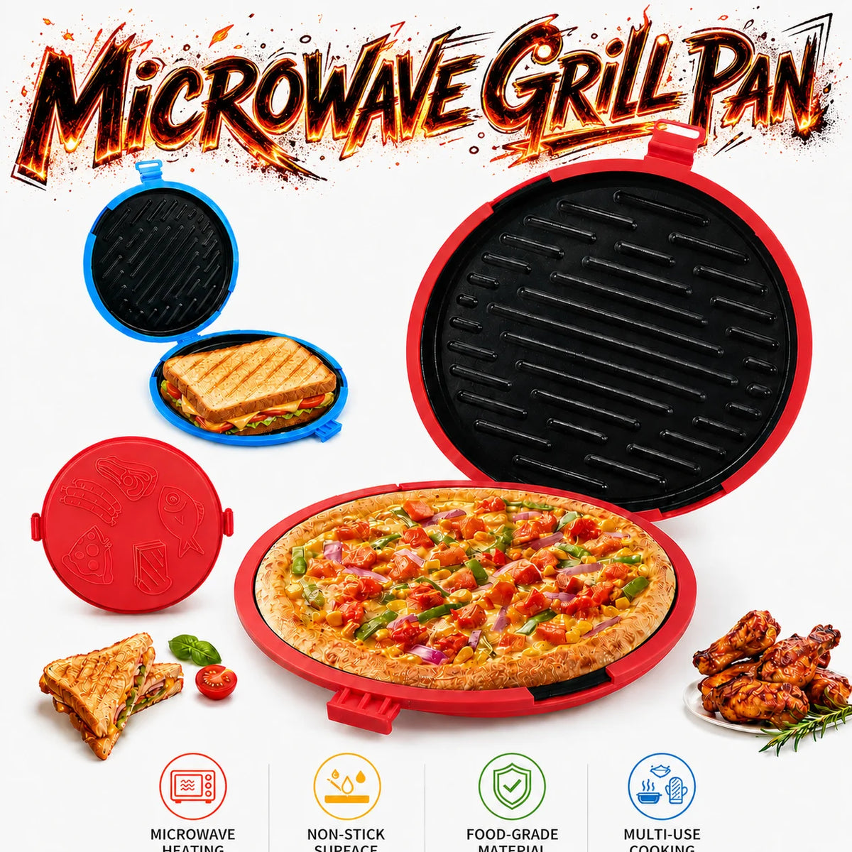 Microwave Grill Pan with Lid – Non-Stick Round Crisper Plate Microwave Grill Pan Axl