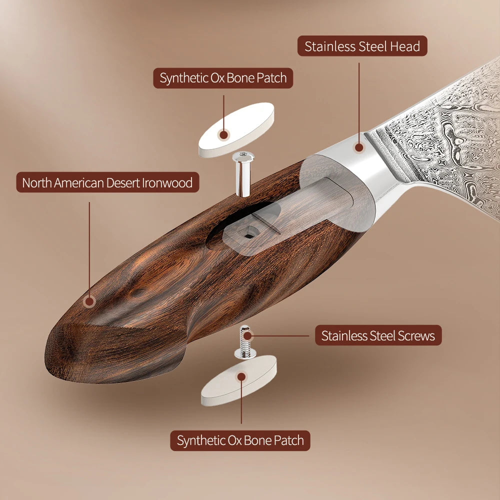 XINZUO 3-Piece Damascus Steel Kitchen Knife Set – Chef Santoku Kitchen Knife Set Axl