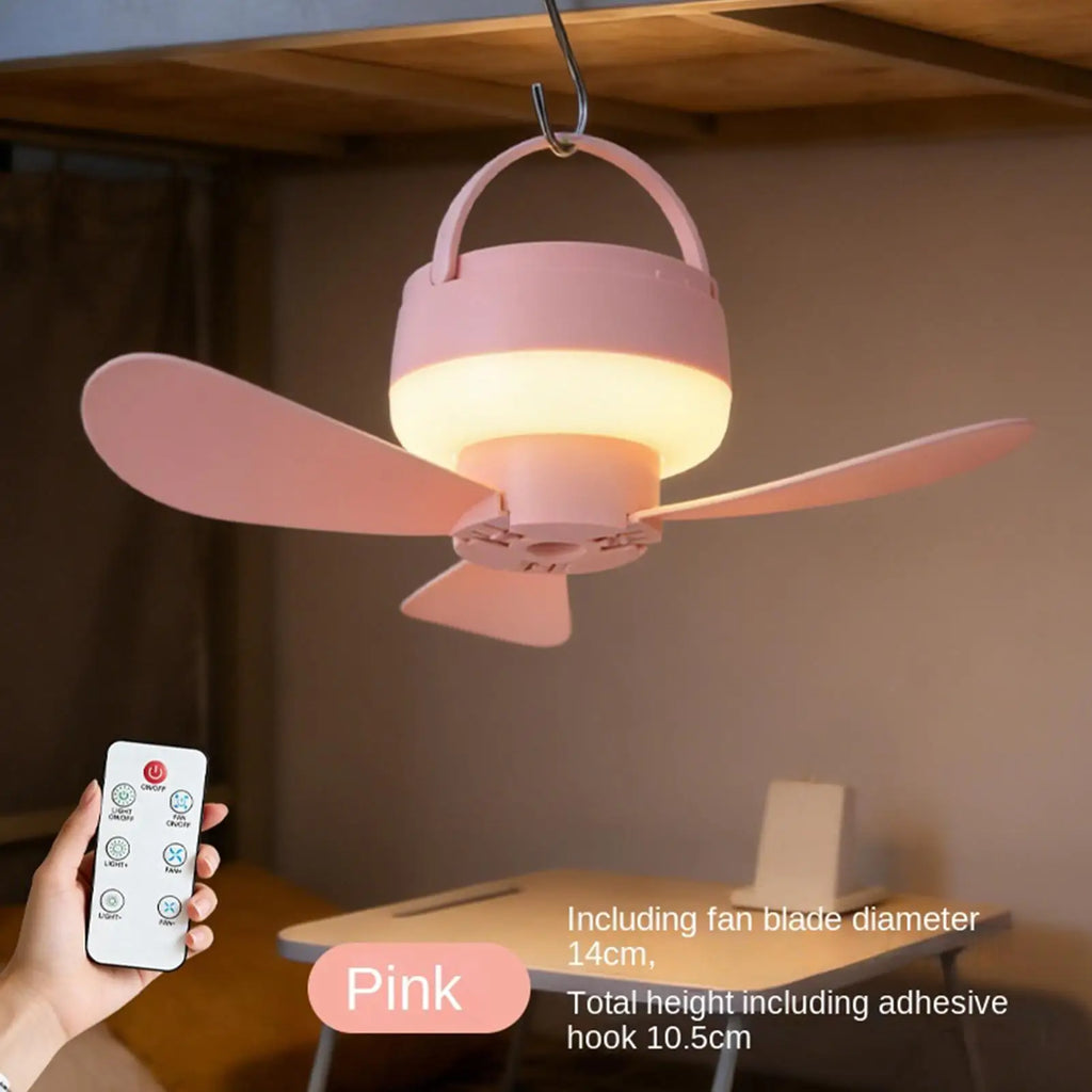 Portable USB Ceiling Fan with Remote, Light & Hook – Camping Portable Ceiling Fan Axl