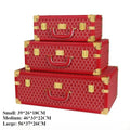 Retro Leather Storage Box Set – S/M/L Lidded Home Organizer Decorative Storage Box Axl Red Handle Style