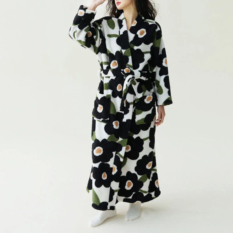 Women's Thick Coral Velvet Robe – Flannel Printed Loungewear Flannel Velvet Robe Axl