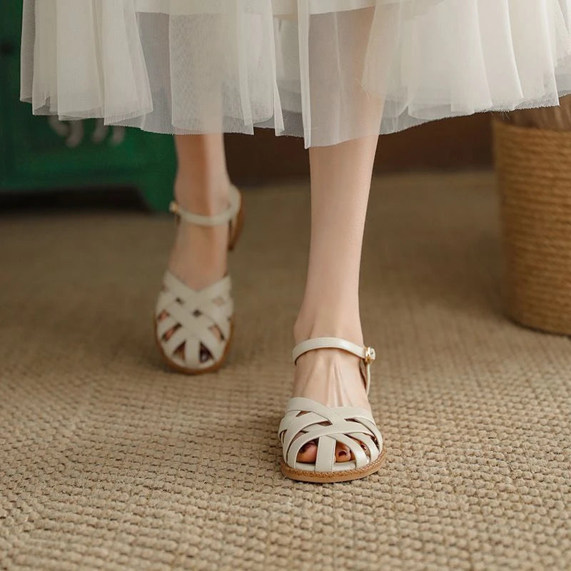 Women's Woven Flat Sandals – Boho Roman Buckle Strap Summer Women's Flat Sandals Axl