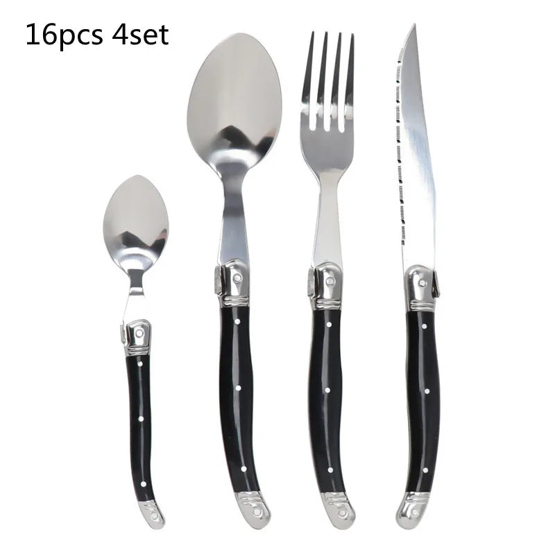 Laguiole Black Stainless Steel Cutlery Set – Fork Knife Spoon 2–10pc Flatware Cutlery Set Axl 16pcs 4set