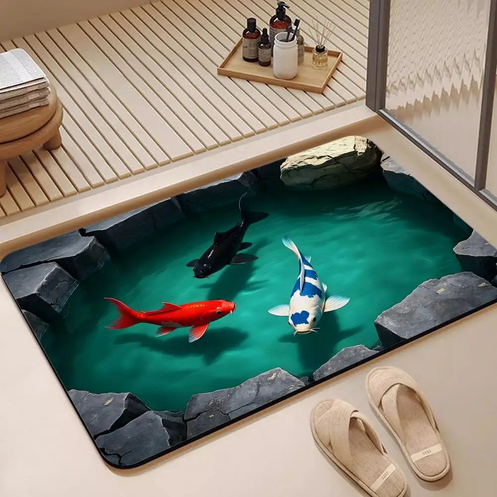 Koi Fish Pond Diatomite Bath Mat – Quick Dry & Non-Slip Diatomite Bath Mat Axl