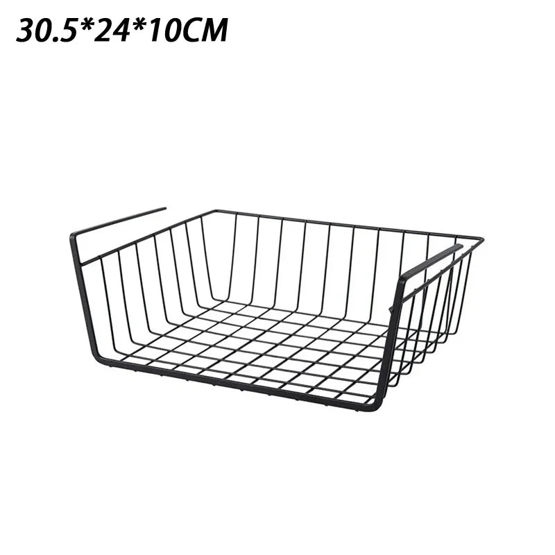 No-Drill Under-Table Hanging Iron Storage Basket & Shelf Hanging Storage Basket Axl Black S