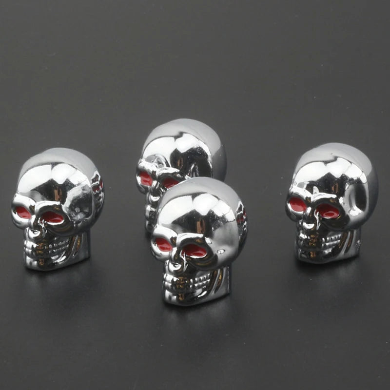 Skull Tire Valve Caps – ABS & Copper, Set of 4 | Cars & Bikes Tire Valve Caps Axl Silver