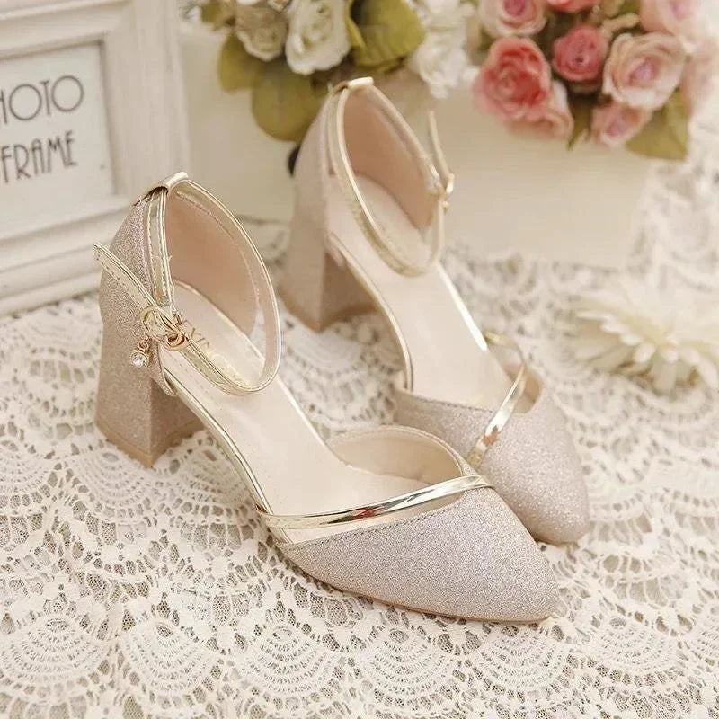 Women's Pointed Toe Square Heel Sandals | Wedding Party Pumps Heeled Sandals Axl