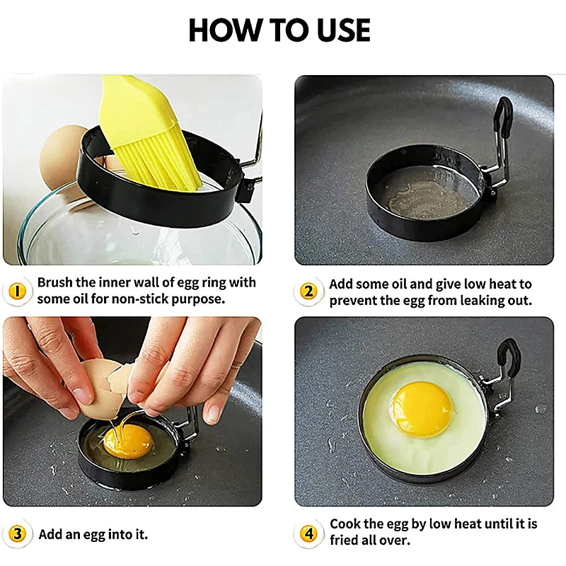 Stainless Steel Egg & Pancake Ring Molds – 4-Size Nonstick Set Egg & Pancake Rings Axl