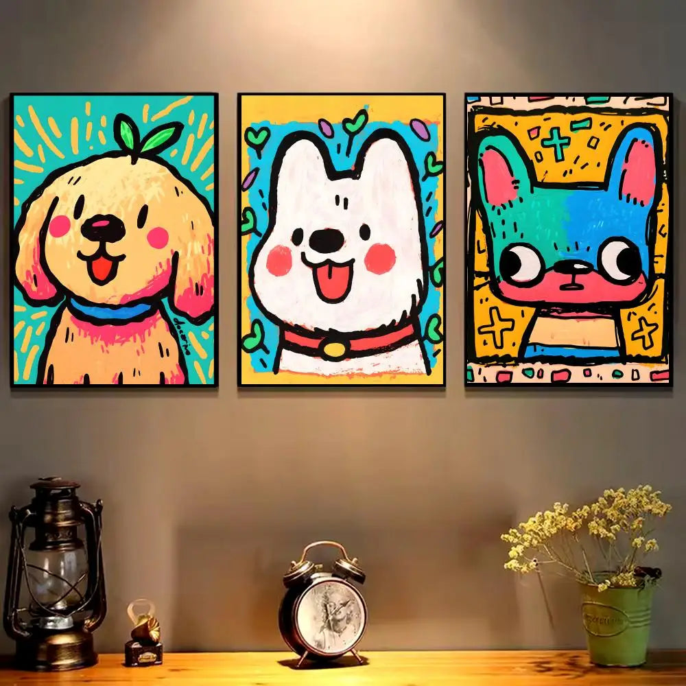 Colorful Dogs HD Canvas Wall Art Print – Unframed Home Decor Canvas Wall Art Axl