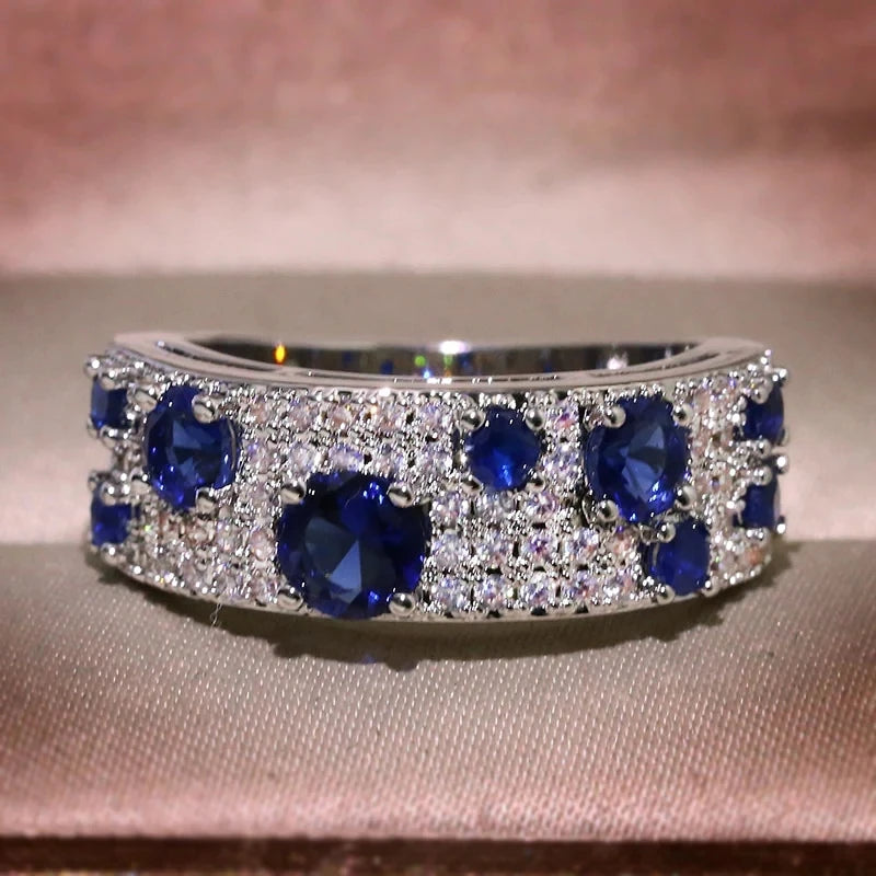 Huitan Women's CZ Bridal Wedding Band Ring – Blue & White Wedding Band Ring Axl Q231 8