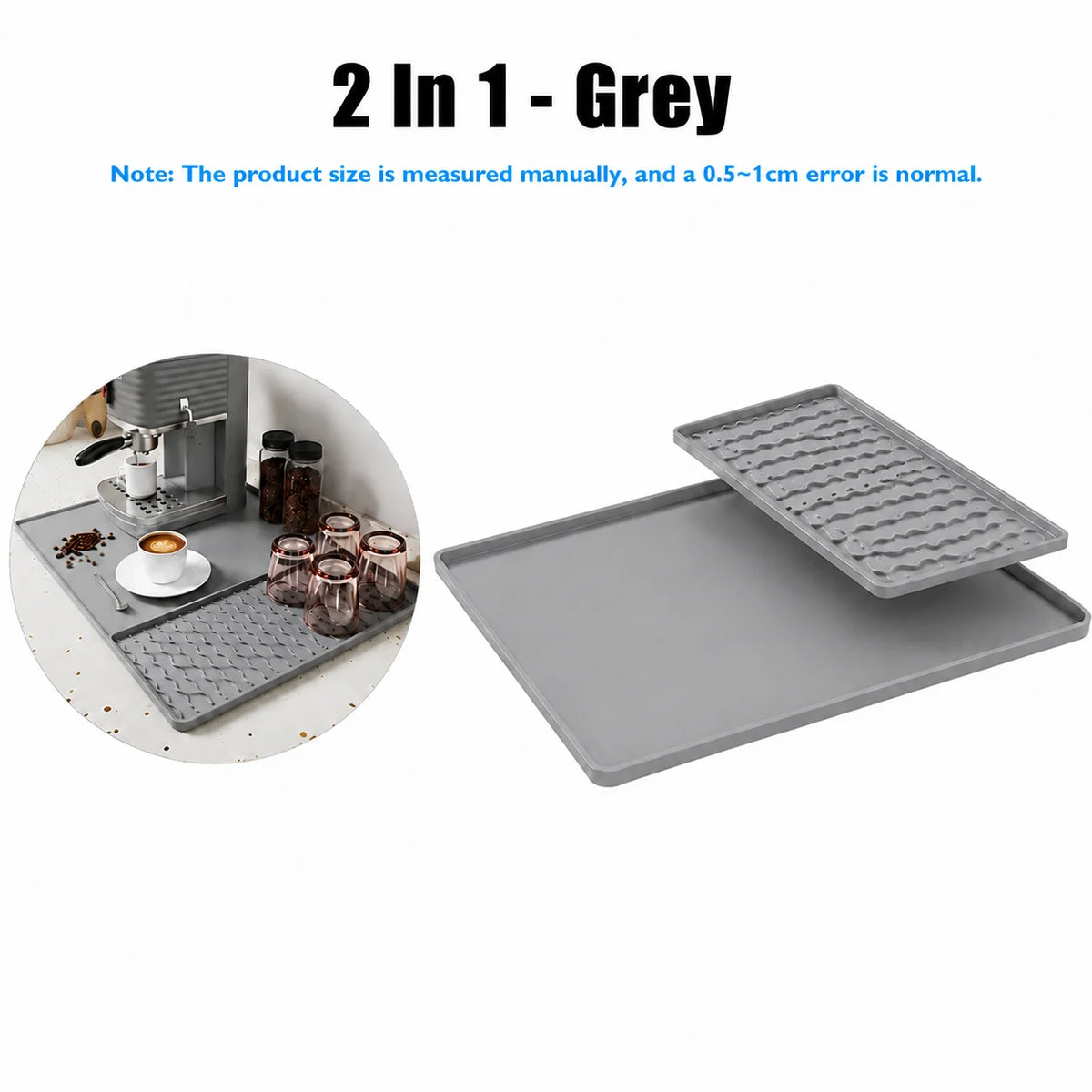 Silicone Coffee Mat Set 2-in-1 – Spill-Proof Countertop Protector Silicone Kitchen Mat Axl 2 In 1 - Grey 60X40cm