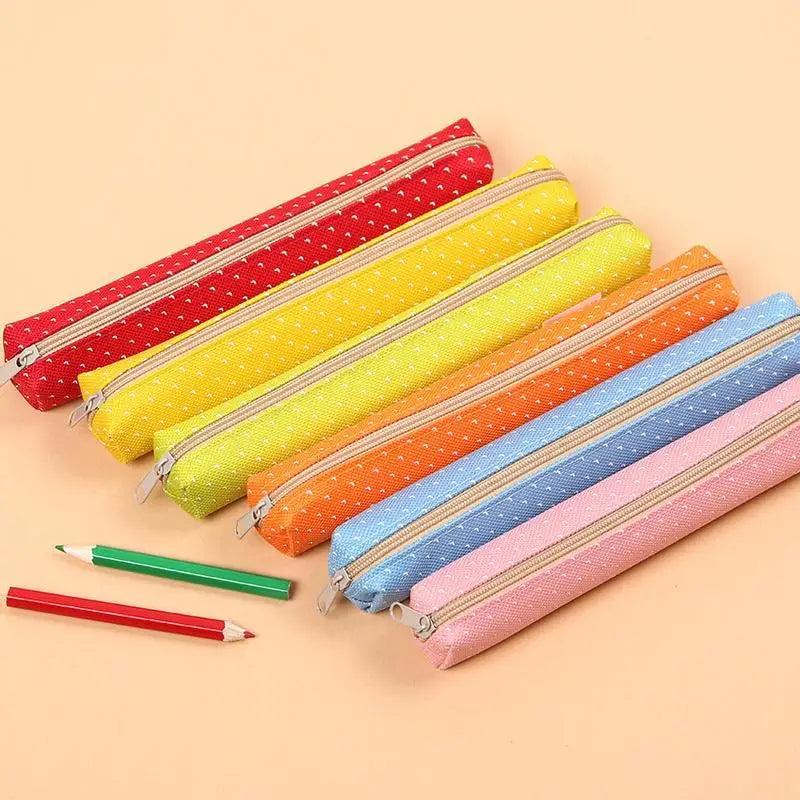 Kawaii Canvas Zipper Pencil Case – Cute Dot Stationery Bag Canvas Pencil Case Axl pink