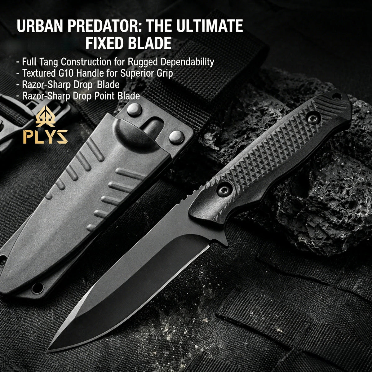 PLYS Dragon Bone Fixed Blade Knife – Outdoor Stainless Steel Fixed Blade Knife Axl