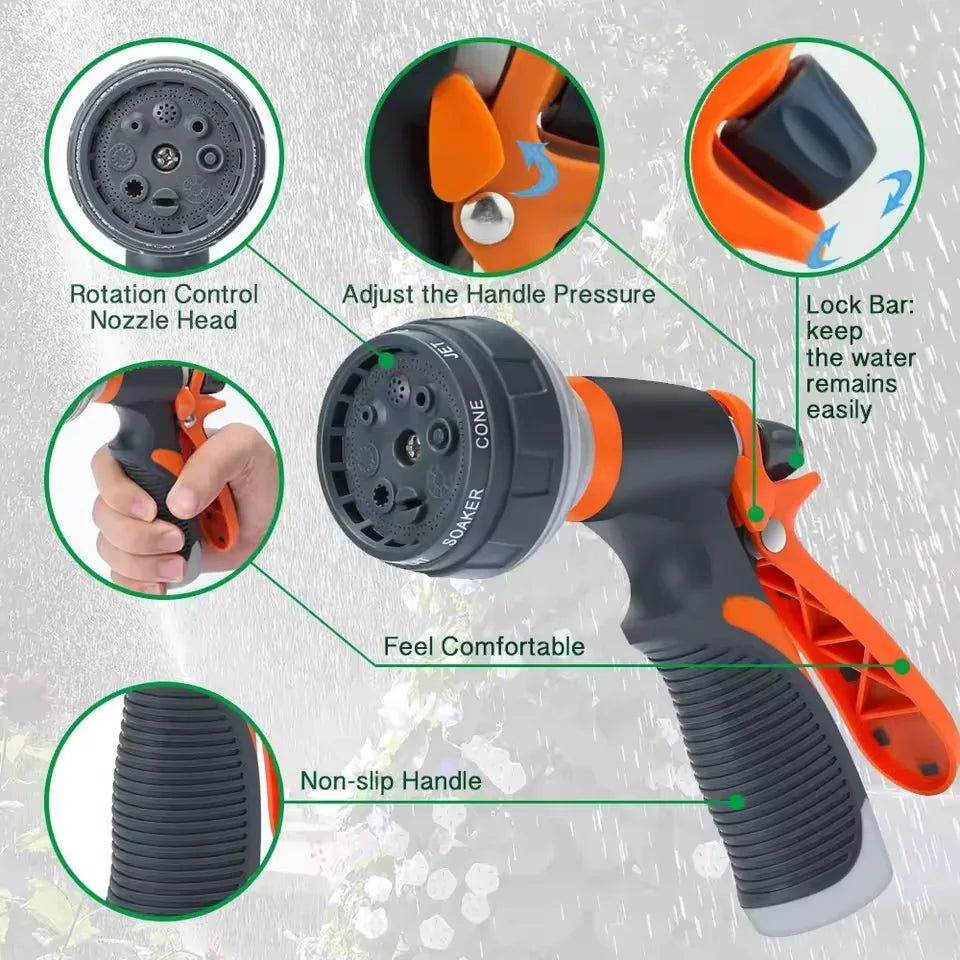 8-Pattern Garden Hose Spray Gun – Lawn, Car & Pet Wash Garden Hose Nozzle Axl