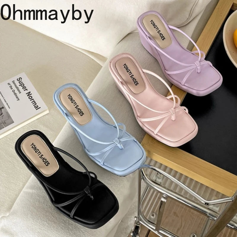 Women's Wedge Clip Toe Sandals – Narrow Band Summer Slides Wedge Sandals Axl