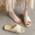 Boho Weave Flat Beach Slippers – Non-Slip PVC Sandals Beach Sandals Axl White 40-41