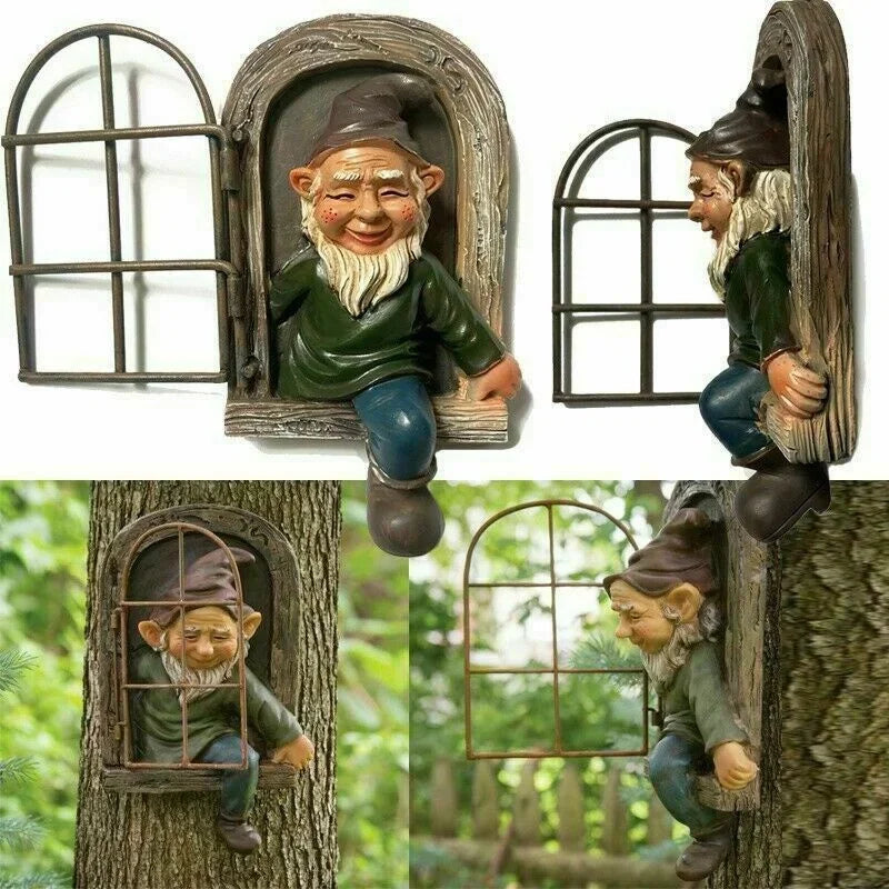 Tree Hugger Gnome Statue – Naughty Elf Garden Yard Decor Garden Gnome Statue Axl
