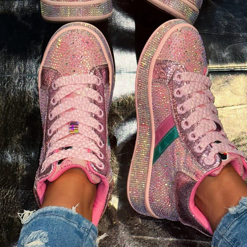 YEAE Women's Rhinestone Platform Sneakers – Sparkle Trainers Platform Sneakers Axl