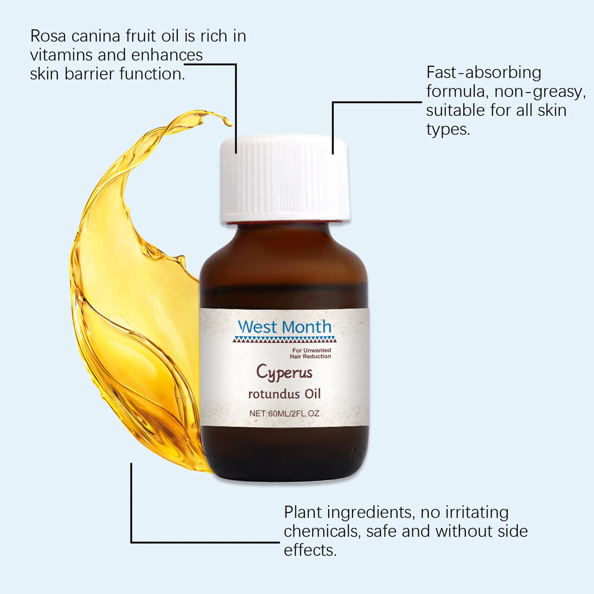 Cyperus Rotundus Hair Growth Inhibitor Oil 60ml | WEST MONTH Hair Inhibitor Oil Axl