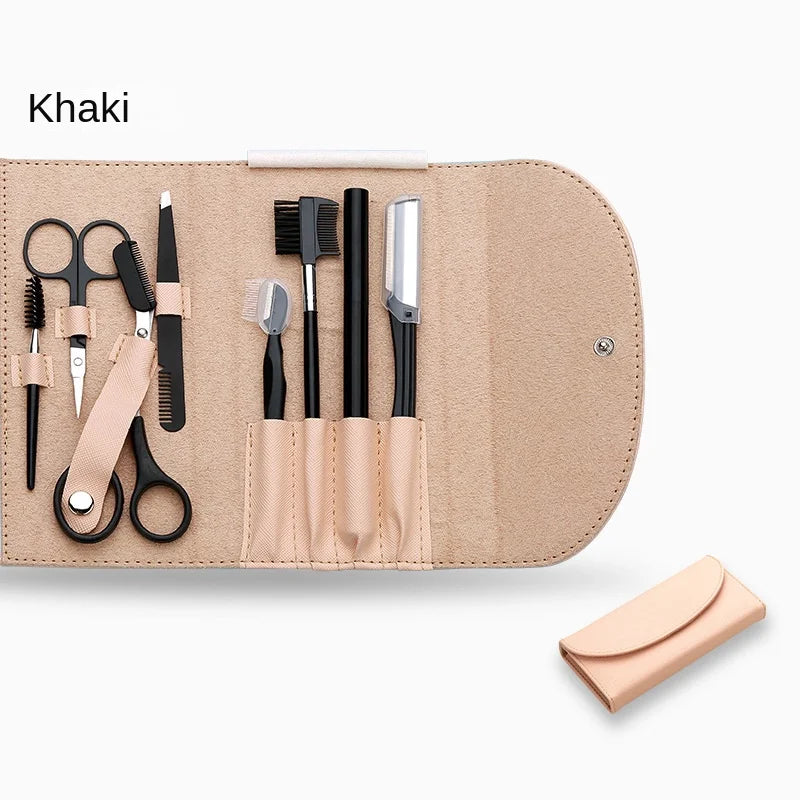 8-Piece Eyebrow Grooming Kit – Shaper, Pencil & Tweezers Eyebrow Grooming Kit Axl Khaki-8Set
