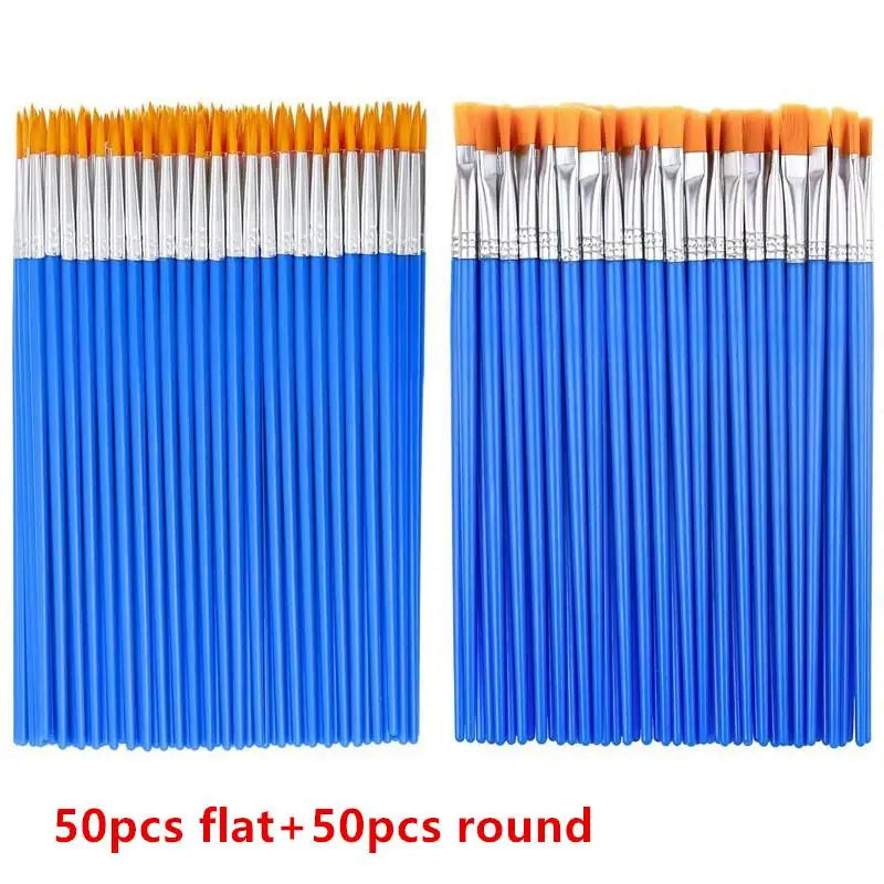 Nylon Painting Brushes Set – Round & Flat for Oil Acrylic Watercolor Art Brush Set Axl A