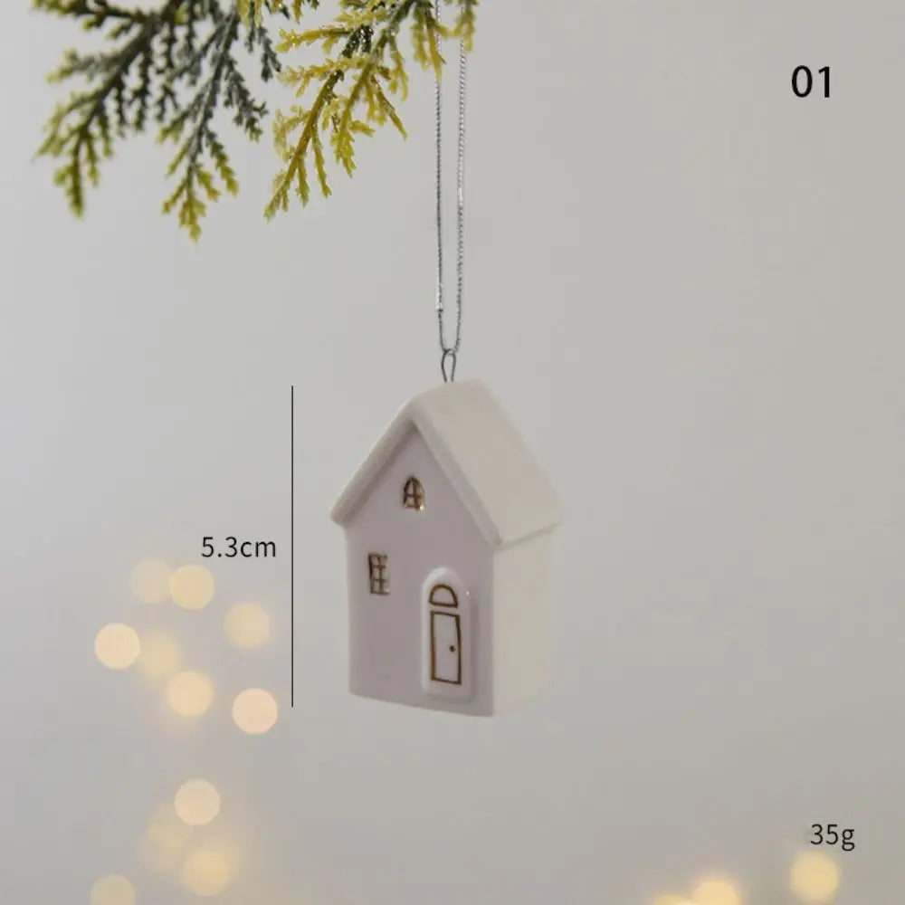 Ceramic Christmas House Pendant – Hollow Snow House Ornament Christmas Ornament Axl 01