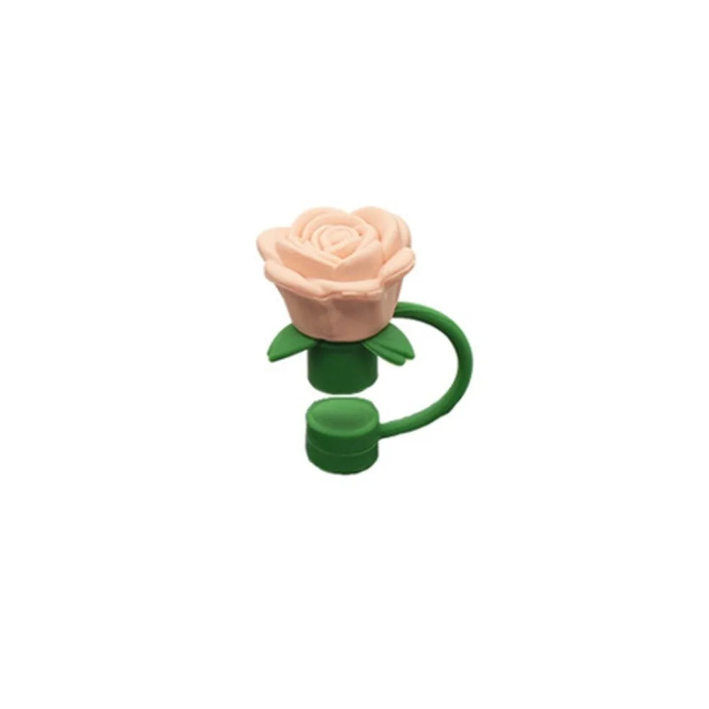 Rose Flower Silicone Straw Cover Cap – 10mm BPA-Free Topper Straw Cover Cap Axl Orange
