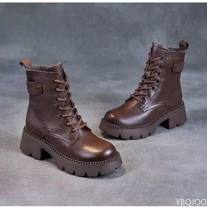 Women's Plush Lined Retro Ankle Boots – Zip-Up Thick Heel Women's Ankle Boots Axl