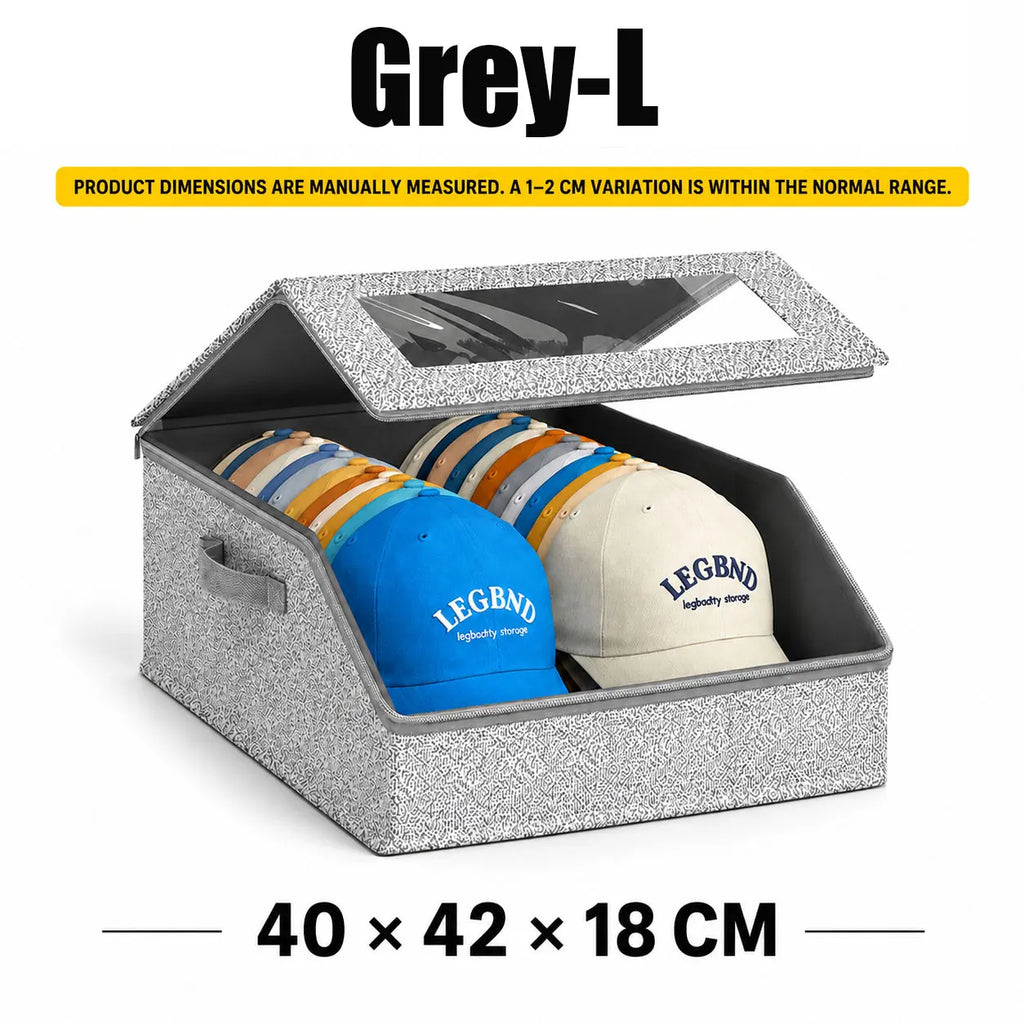 Hat Storage Box – Clear Window Organizer for 24 Baseball Caps Hat Storage Organizer Axl Grey-L