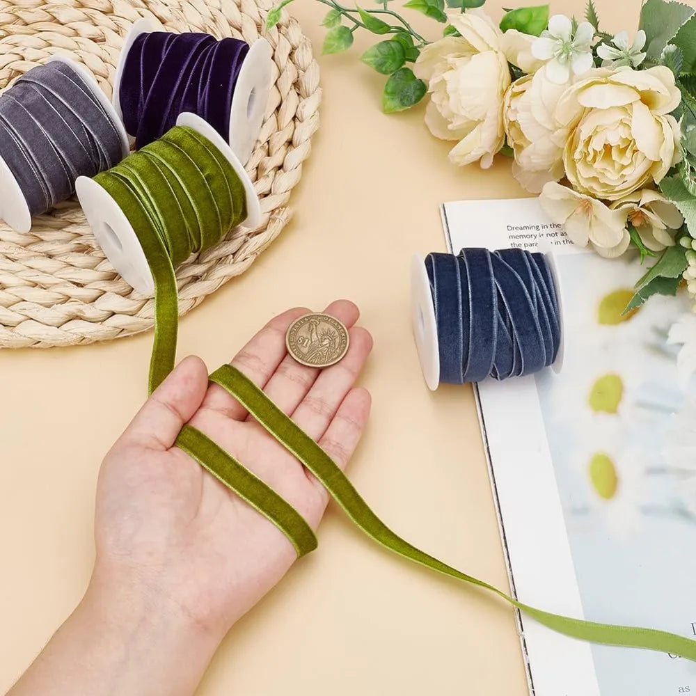 40 Yards Velvet Ribbon Set – 4 Colors 3/8 Inch with Spools Velvet Ribbon Set Axl
