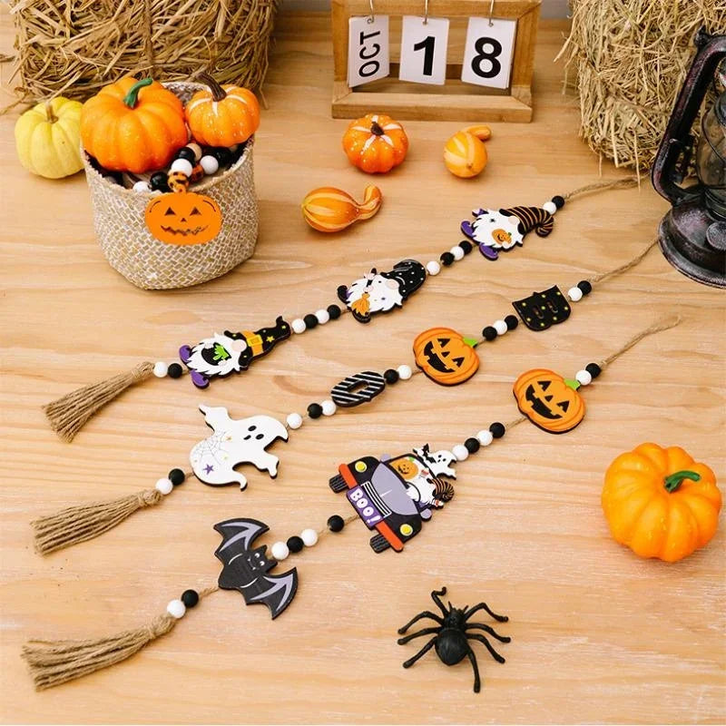 Halloween Wooden Bead Gnome Pumpkin Ghost Hanging Ornament Halloween Hanging Ornament Axl